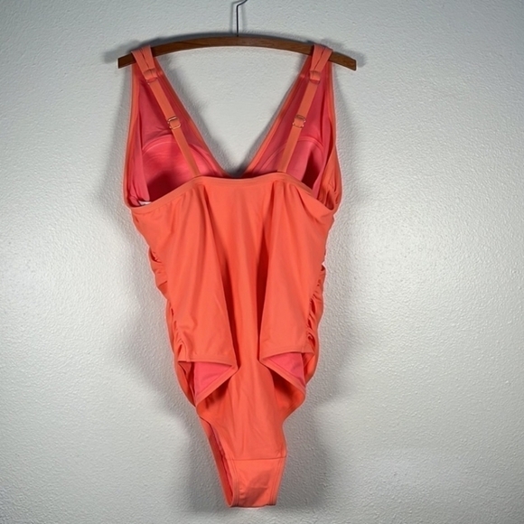 NWT Kona Sol Womens Peach Ruched One Piece Swimming Suit Size 18W - Picture 7 of 9